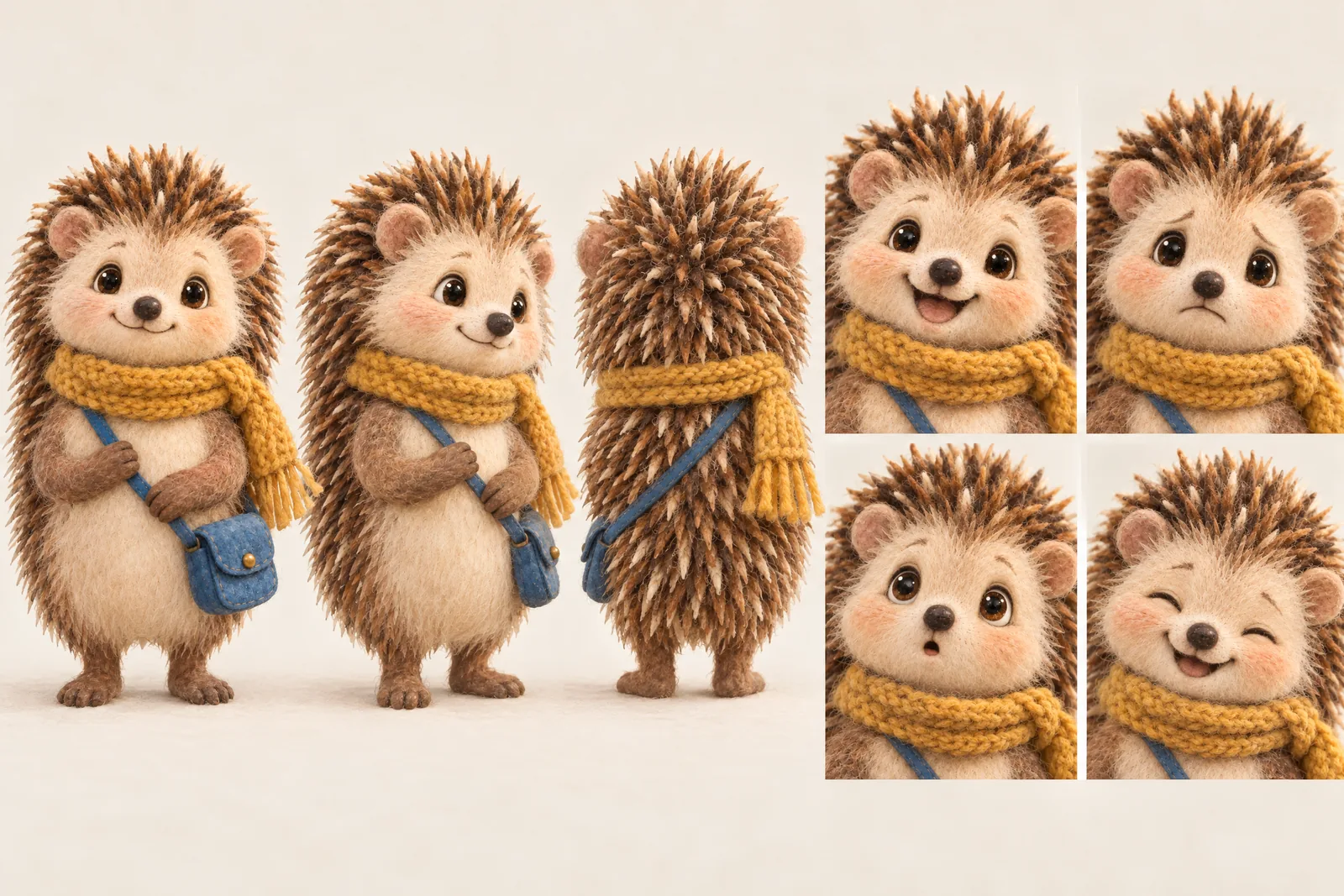 Hazel the hedgehog character sheet in the Felt stop-motion Look