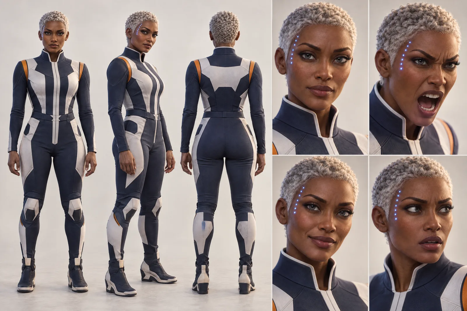 Captain Rhea Okonkwo character sheet in the Live action Look