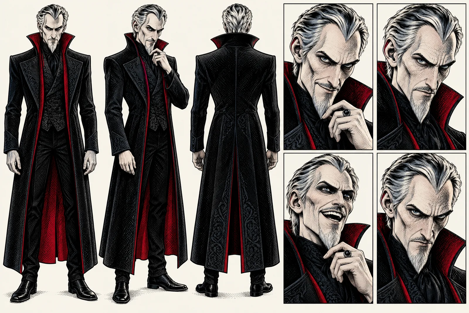 Silas Grieve character sheet in the Graphic-novel ink Look