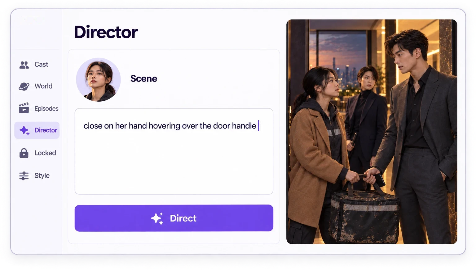 The Director surface mid-decision — a direction line being worked into the episode’s plan.
