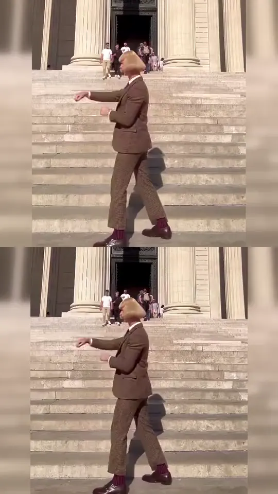 The real source performance stacked above the Jean Paul Clip made from it, both doing the same shadowboxing steps