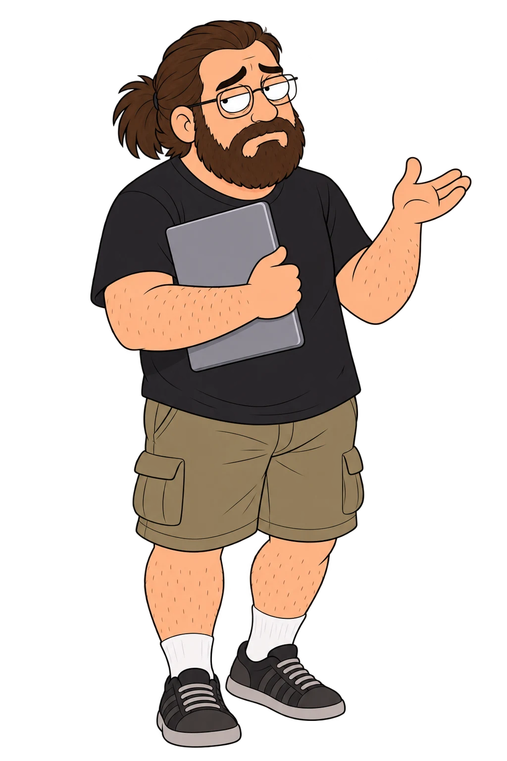 Cast card for Dev — the realist archetype, on-model reference the show reuses every episode.