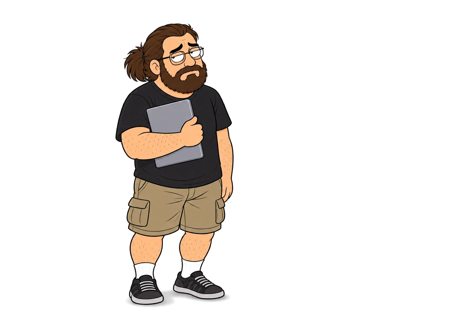 A single Cast member cutout — bearded, glasses, holding his tablet, readable at a glance.
