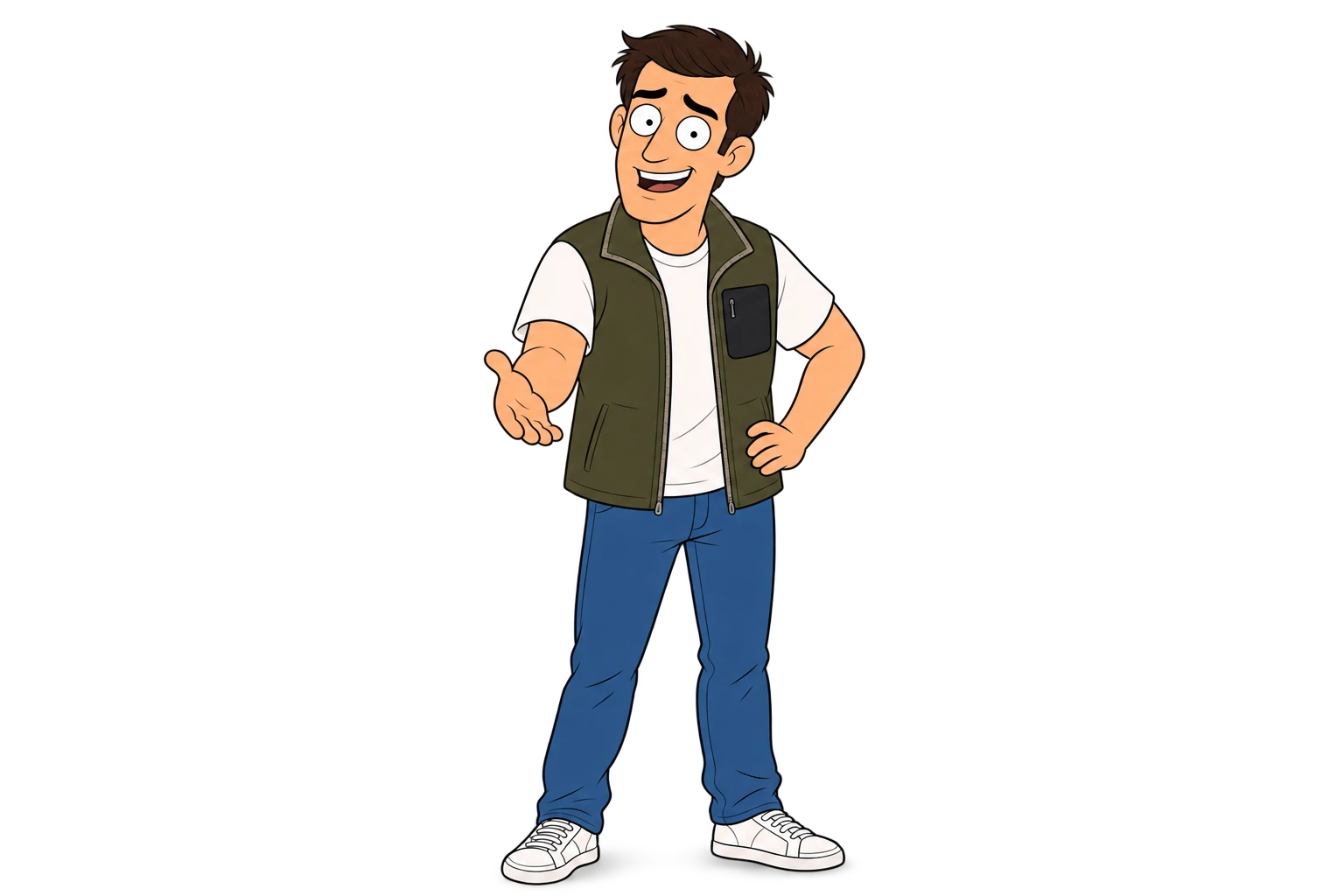 A third Cast member cutout — vest and open smile, third distinct silhouette of the trio.